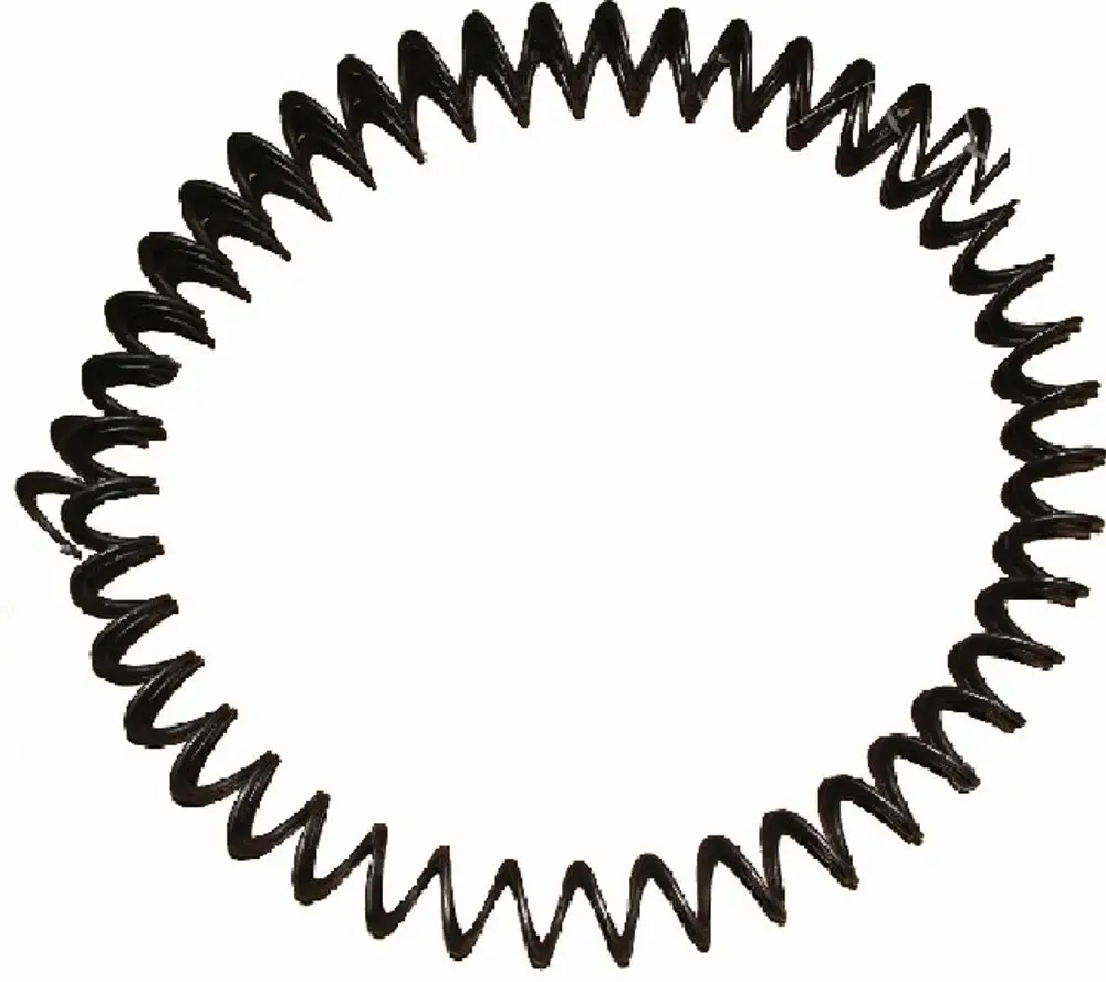 Schwarze Förderspirale mit wellenförmigem Design, geeignet für den Einsatz in Pellevent-Anlagen. Produziert von der Marke Wolf.